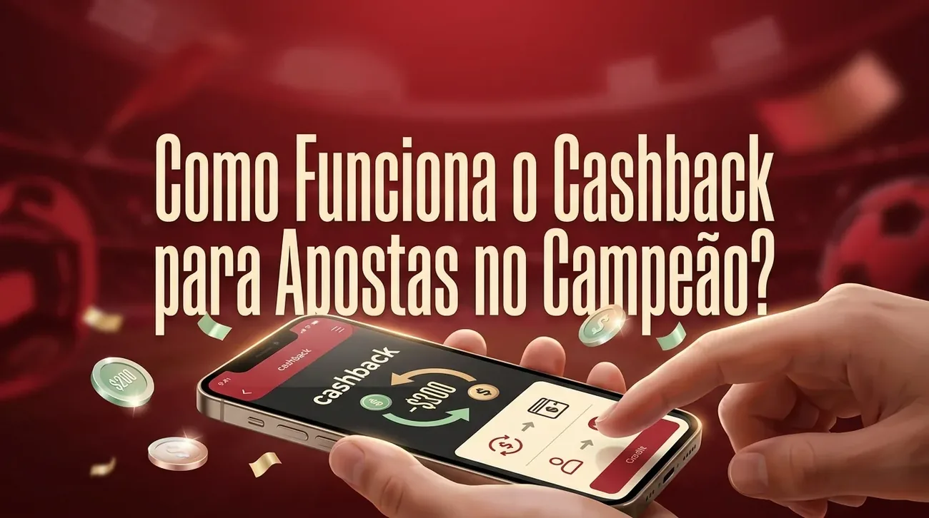 Mãos usando telefone para entender funcionamento do cashback em apostas.